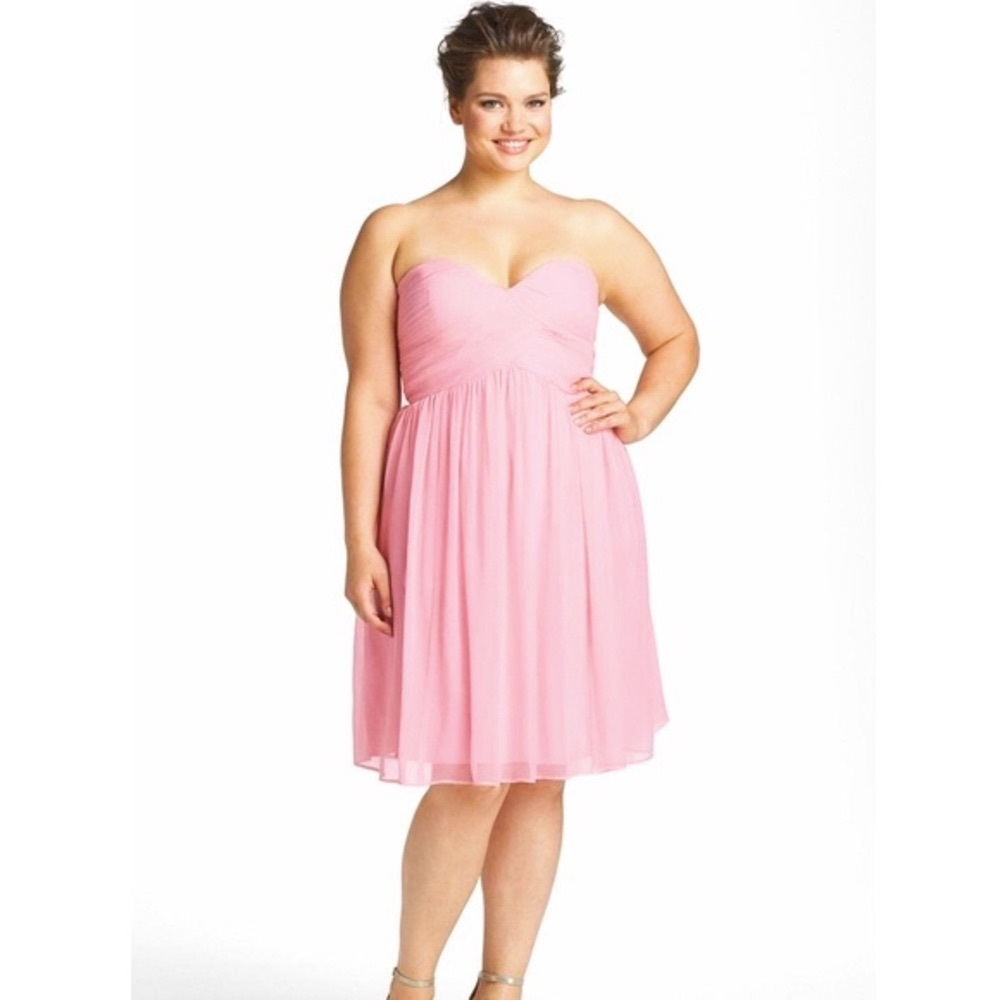 Donna Morgan Pink Strapless Silk Chiffon Dress 16